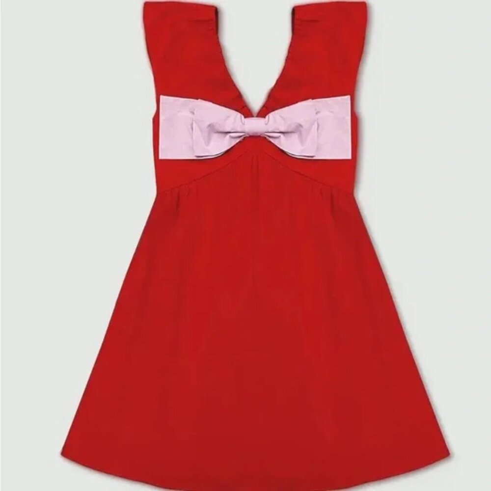 Red Mini Dress with Pink Bow Accent